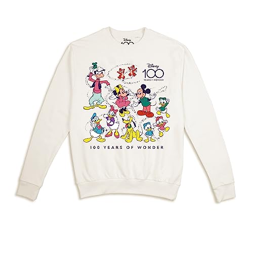 Cotton Soul Disney 100 Jahre Mickey Mouse and Friends 90s Retro Damen Crew Sweatshirt, Stone, MED von Cotton Soul