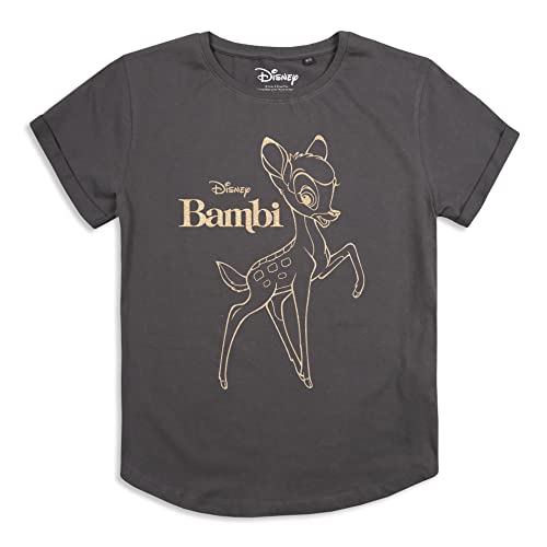 Cotton Soul Disney Bambi Gold Metallic Damen T-Shirt, Dunkelanthrazit, Dark Charcoal, Small von Cotton Soul