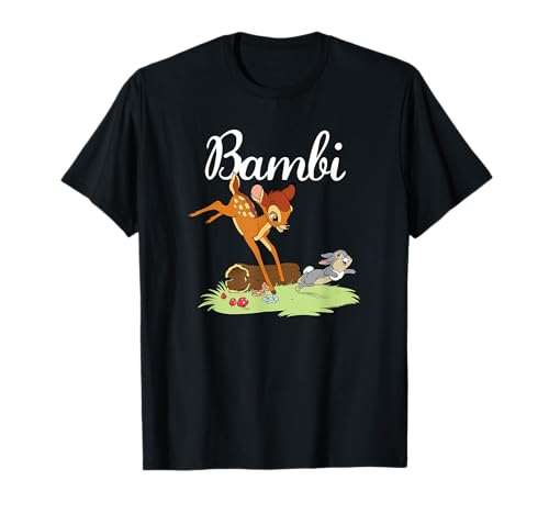 Cotton Soul - Disney Bambi und Thumper Springen T-Shirt - Unisex Erwachsene - Schwarz - S - Kurzarm - Cartoon - Klassisch - Alle Altersstufen - Disney-Fans, Kinder, Jugendliche von Cotton Soul