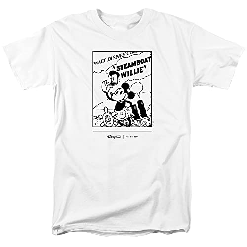 Cotton Soul Disney 100 Mickey Mouse Steamboat Willie Herren-T-Shirt, Weiß, Größe XL, weiß, XL von Cotton Soul