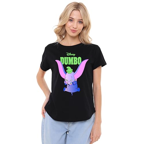 Cotton Soul Disney Dumbo Fluro Damen Boxy Crop Top T-Shirt, Schwarz, LRG von Cotton Soul