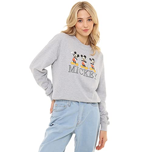 Cotton Soul Disney Mickey Mouse 90er Retro Damen Crew Sweatshirt, Grau meliert, Grey Heather, 42 von Cotton Soul