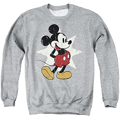 Cotton Soul Disney Mickey Mouse Retro Star Crew Sweatshirt, Grau meliert, grey heather, XL von Cotton Soul