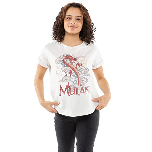 Cotton Soul Disney Mulan Mushu Damen-T-Shirt, Vintage, Weiß, Vintage White, Large von Cotton Soul