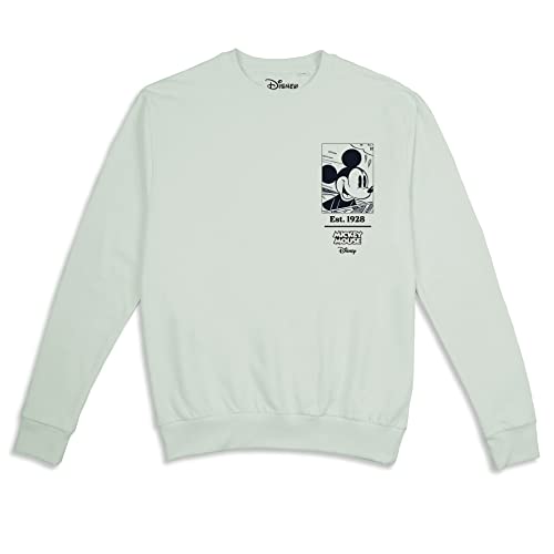 Cotton Soul Disney Retro Comic Book Mickey Damen Crew Sweatshirt, Salbei, 38 von Cotton Soul