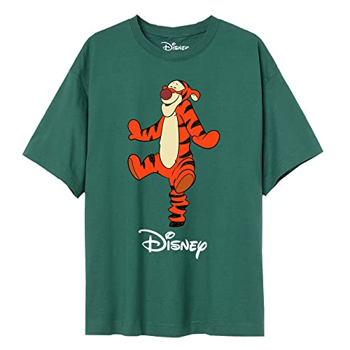 Cotton Soul Disney Tigger Jumping Retro-Stil Klassisches T-Shirt für Damen, Waldgrün, Forest Green, M von Cotton Soul