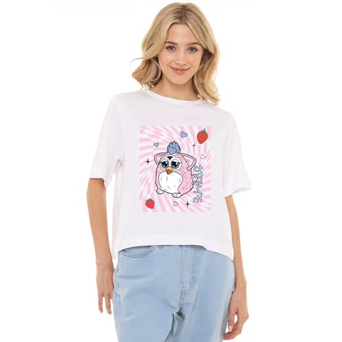 Cotton Soul Furby Kawaii Style Womens Boxy Cropped T Shirt, White, Medium von Cotton Soul