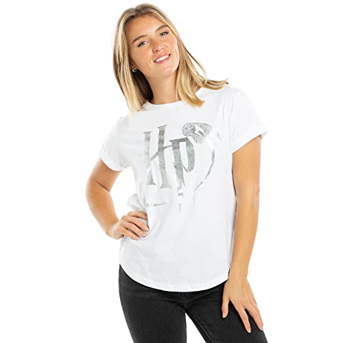 Cotton Soul Harry Potter HP Metallic Damen Fashion T-Shirt weiß, weiß, Large von Cotton Soul