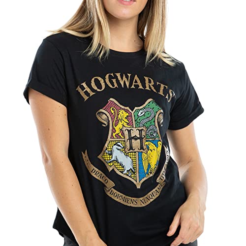 Cotton Soul Harry Potter Hogwarts Damen-T-Shirt, Schwarz, Schwarz , X-Large von Cotton Soul
