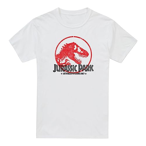 Cotton Soul Jurassic Park Vintage Herren T-Shirt, Weiß, LRG von Cotton Soul