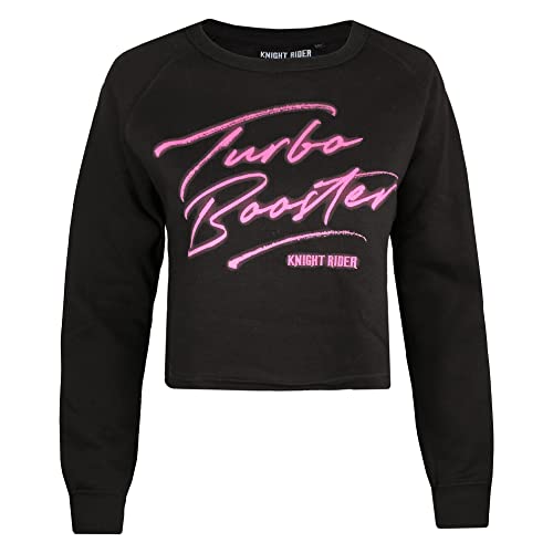 Cotton Soul Knight Rider Neon Turbo Damen Cropped Crew Sweatshirt, Schwarz , 36 von Cotton Soul