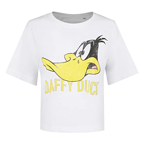 Cotton Soul Looney Tunes Daffy Duck Damen-T-Shirt, bauchfrei, Weiß, White, M von Cotton Soul