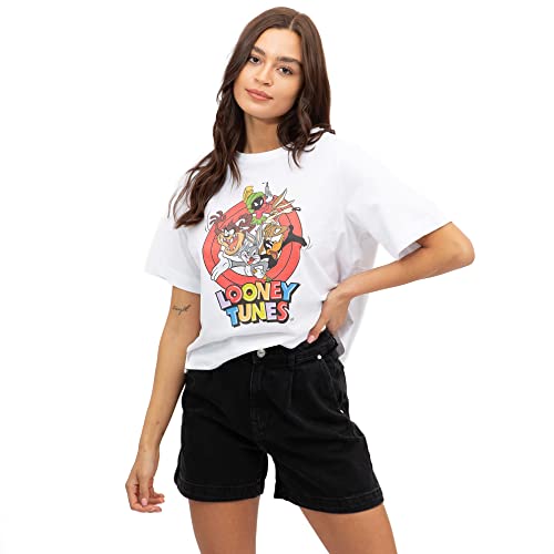 Cotton Soul Looney Tunes Group Characters Damen Boxy-T-Shirt, Weiß, White, M von Cotton Soul