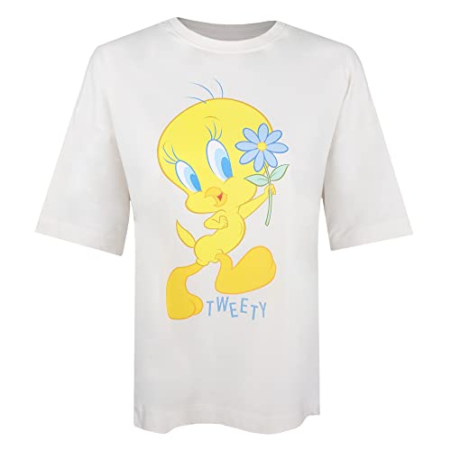 Cotton Soul Looney Tunes Tweety Flower Damen Oversize-T-Shirt, Vintage Weiß, Vintage White, Large von Cotton Soul