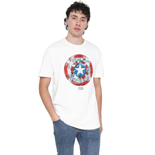 Cotton Soul Marvel Captain America Schild-Skizze Herren T-Shirt, Weiß, LRG von Cotton Soul