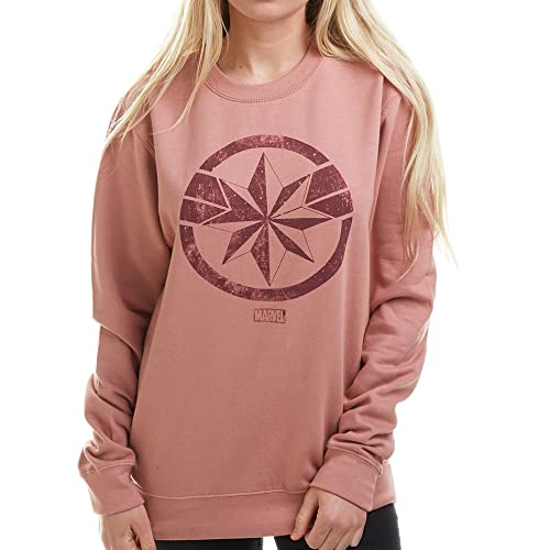 Cotton Soul Marvel Captain Marvel Damen Crew Sweatshirt, Vintage Burgunderrot, 38 von Cotton Soul