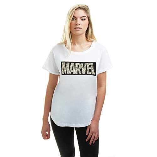 Cotton Soul Marvel Leopard Logo Damen-T-Shirt, Weiß, weiß, Small von Cotton Soul