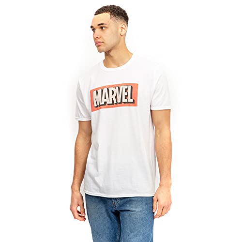 Cotton Soul Marvel Logo Retro Logo Unisex T-Shirt Weiß, weiß, XL von Cotton Soul