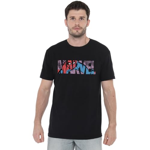 Cotton Soul Marvel Spiderman Fenster Herren T-Shirt, Schwarz, LRG von Cotton Soul