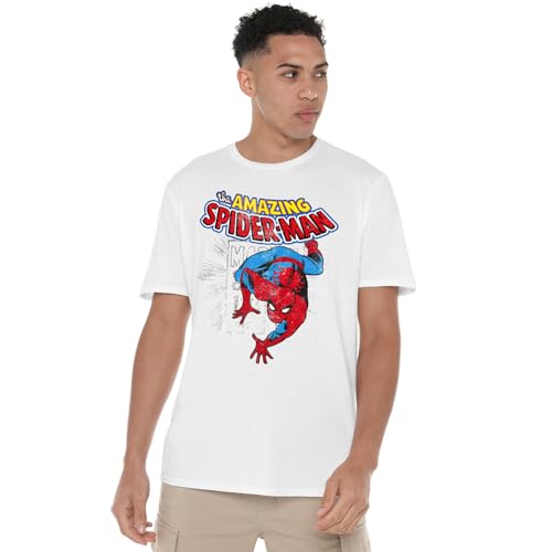 Cotton Soul Marvel Spiderman Wall Crawler Herren T-Shirt, Weiß, weiß, S von Cotton Soul