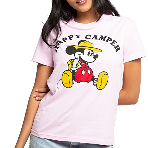 Cotton Soul Mickey Disney Happy Camper Damen T-Shirt, hellrosa, Large von Cotton Soul