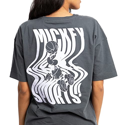 Cotton Soul Mickey Disney Wave Sports Damen Oversized T-Shirt, Dunkles Charcoal, X-Large von Cotton Soul