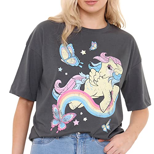 Cotton Soul My Little Pony Whimsicle Pony Damen T-Shirt, übergroß, Dunkelanthrazit, Dunkles Charcoal, Small von Cotton Soul