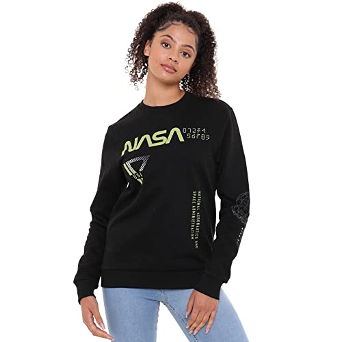 Cotton Soul NASA Globe Grid Damen Crew Sweatshirt, Schwarz, Black, 36 von Cotton Soul