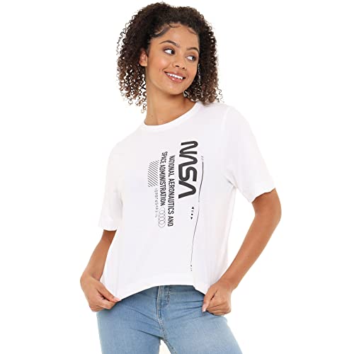 Cotton Soul - NASA – Planet Graph – Damen Boxy Crop Top T-Shirt – Weiß, weiß, M von Cotton Soul