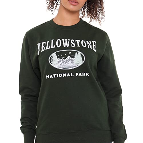 Cotton Soul National Parks Yellowstone Damen Crew Sweatshirt, Waldgrün, waldgrün, 36 von Cotton Soul