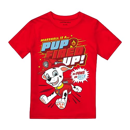 Cotton Soul Paw Patrol Marshall Pup Fired Up Boys T Shirt, Red, 3-4 Years von Cotton Soul