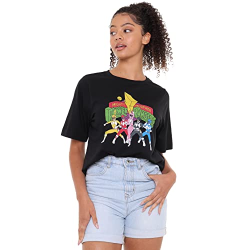 Cotton Soul Power Rangers Group Damen-T-Shirt, bauchfrei, Schwarz, Schwarz , M von Cotton Soul