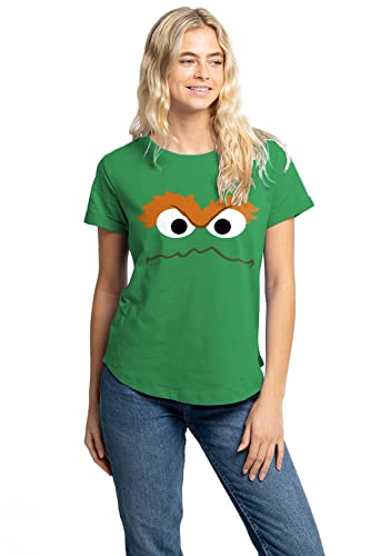 Cotton Soul Sesamstraße Oscar The Grouch Face Damen T-Shirt, Irish Green, Grün - Irish Green, X-Large von Cotton Soul