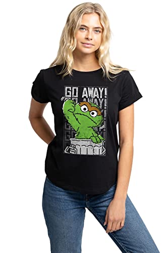 Cotton Soul Sesamstraße Oscar The Grouch Go Away Damen-T-Shirt, klassisches Design, Schwarz, Schwarz , M von Cotton Soul