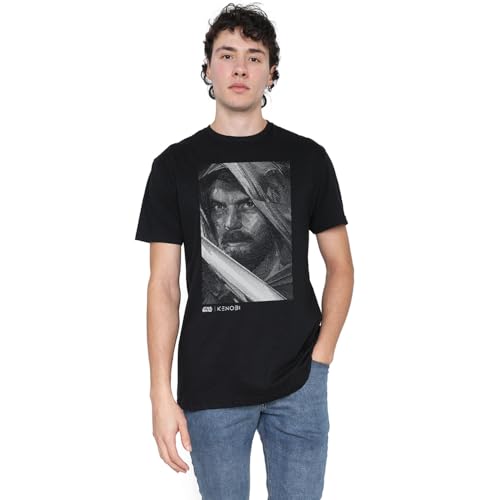 Cotton Soul Star Wars Ewan Kenobi Mono Portrait Herren T-Shirt, Schwarz, Schwarz , L von Cotton Soul