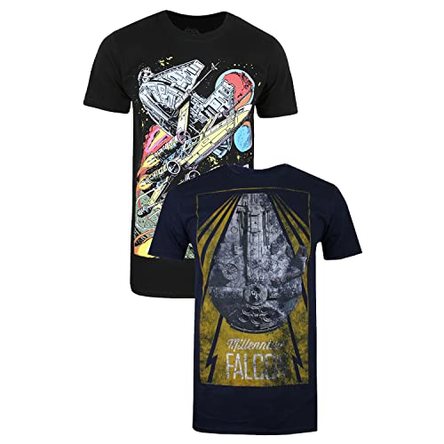 Cotton Soul Star Wars Millenium Falcon Herren-T-Shirt, 2er-Pack, mehrfarbig, mehrfarbig, M von Cotton Soul