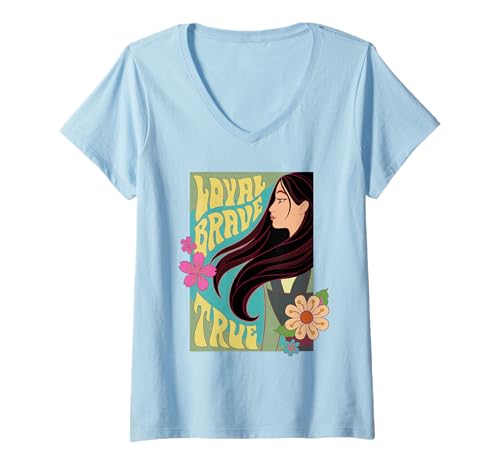 Damen Disney Mulan Loyal Brave True Profile T-Shirt mit V-Ausschnitt von Cotton Soul