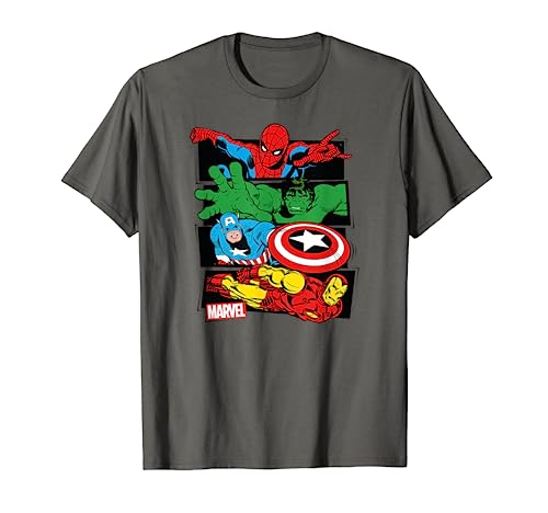 Marvel Spider-Man, Hulk, Captain America, Iron Man Panels T-Shirt von Cotton Soul