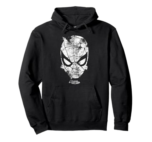 Marvel Spider-Man Distressed Web Head White Pullover Hoodie von Cotton Soul