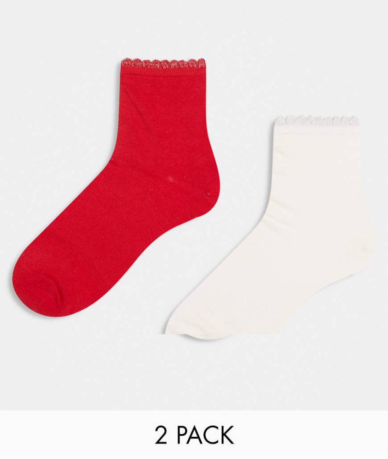 Cotton On - 2er-Pack Socken in Perlweiß und Rot mit breiten Bündchen-Bunt von Cotton:On