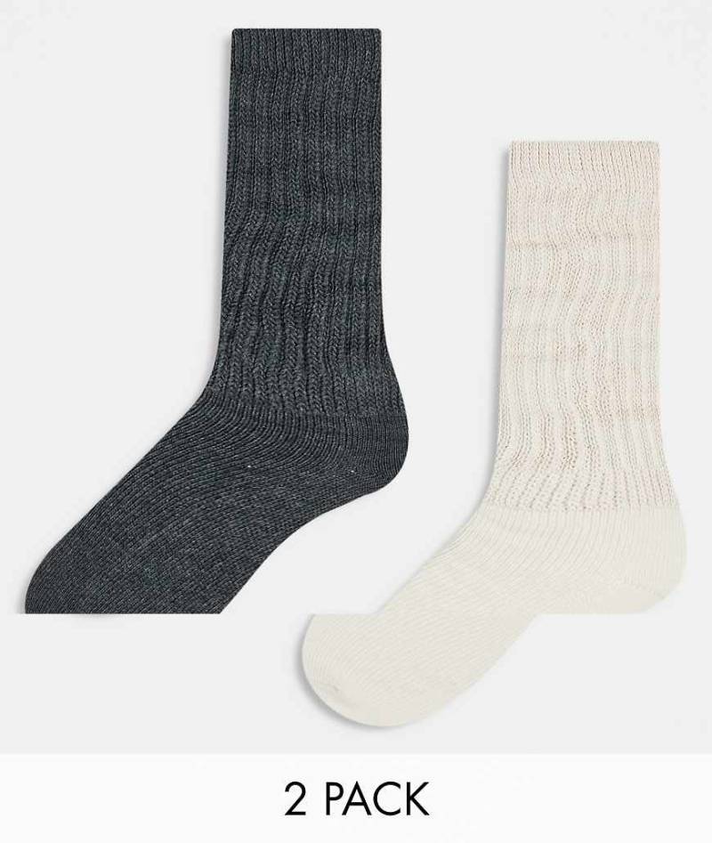 Cotton On - 2er-Pack geraffte Socken im Stil der 90er in Ecru und Anthrazit-Grau von Cotton:On