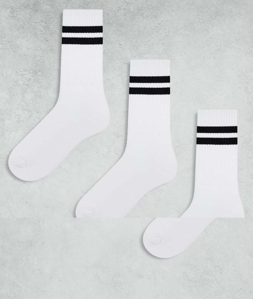 Cotton On - 3er-Pack Basic-Socken in Weiß mit Sport-Streifen von Cotton:On