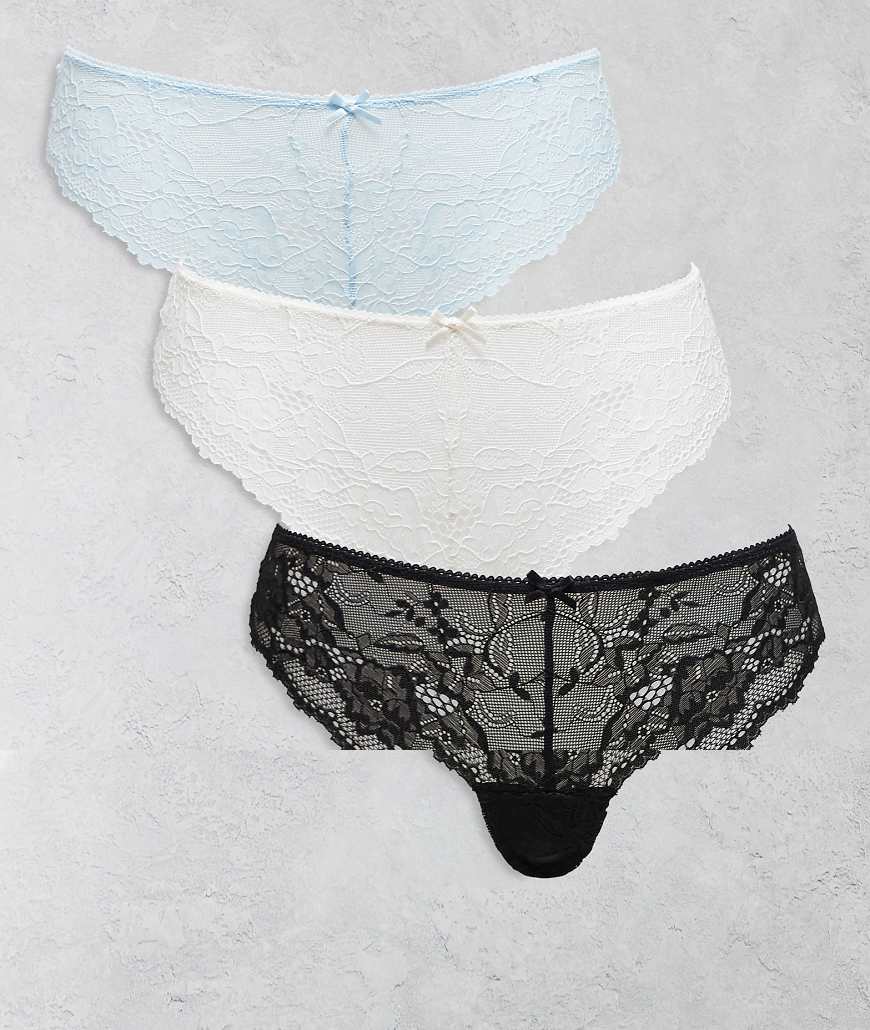 Cotton On - 3er-Pack Slips aus durchgehender Spitze für jeden Tag, in Schwarz, Weiß und Blau-Bunt von Cotton On