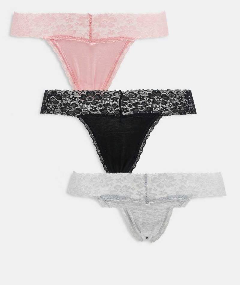 Cotton On - 3er-Pack bequeme Alltags-Tangas aus Spitze-Bunt von Cotton:On