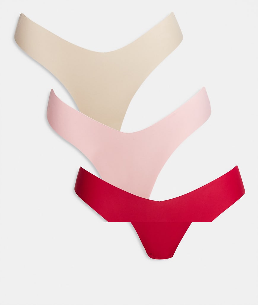 Cotton On - 3er-Pack unsichtbare Cheeky-Fit-Slips in Creme, Rosa und Rot-Bunt von Cotton On
