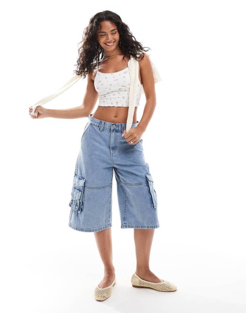 Cotton On - 91 - Weite Jeans-Jorts in Cleanwater-Blau von Cotton On