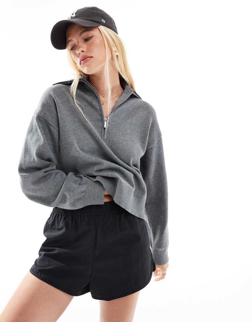 Cotton On - Adretter Pullover in Grau meliert mit kurzem Reißverschluss von Cotton:On