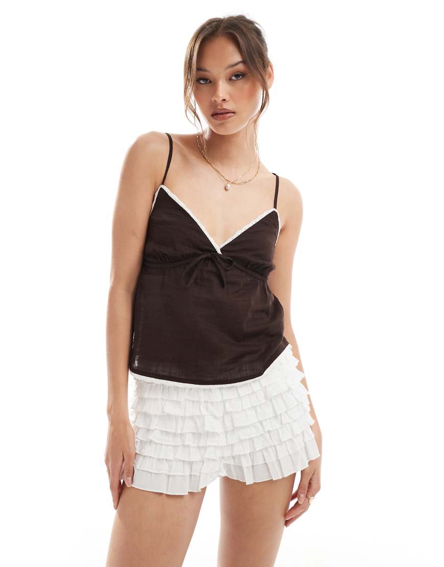 Cotton On - Camisole aus Baumwolle in dunkler Eiche mit Spitzenbesatz-Lila Cotton On - Camisole aus Baumwolle in dunkler Eiche mit Spitzenbesatz-Lila von Cotton:On