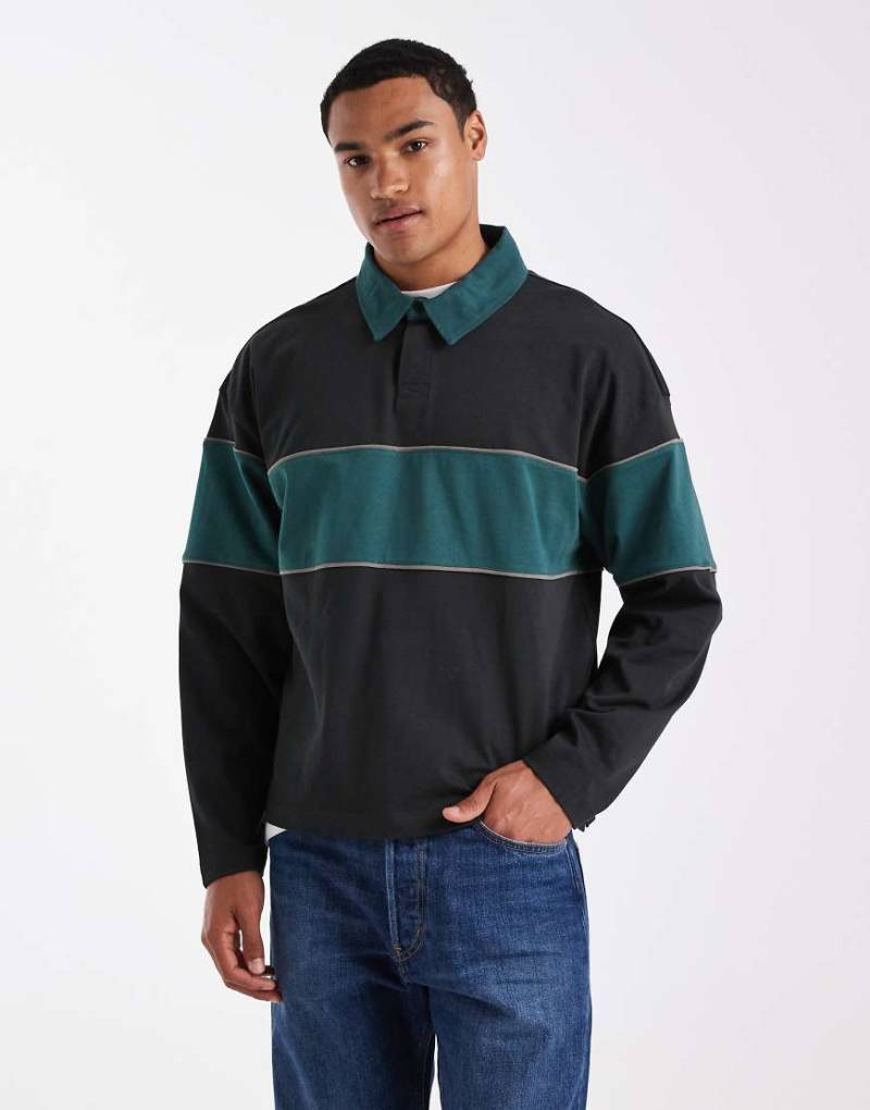 Cotton On - Cropped Fit Rugby-Polohemd in Schwarz von Cotton On