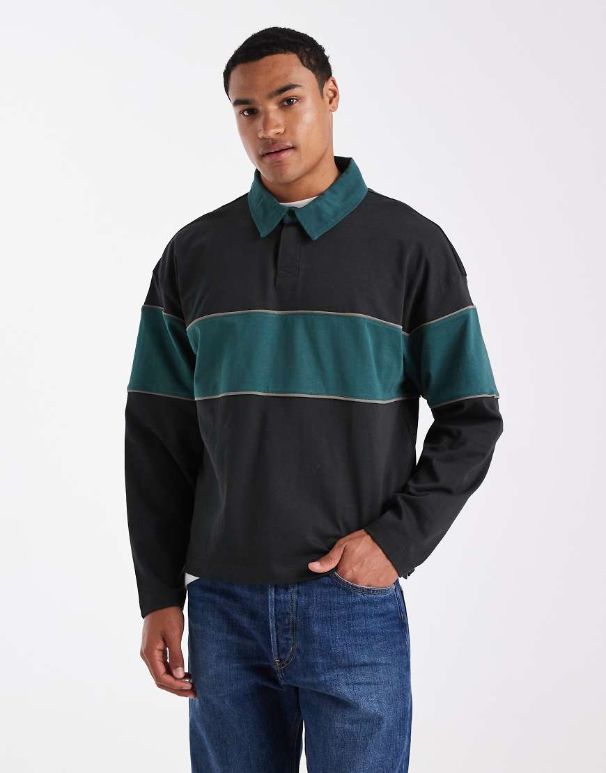 Cotton On - Cropped Fit Rugby-Polohemd in Schwarz von Cotton On